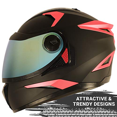 Image of Steelbird 7Wings Robot Opt Fluo Edition ISI Certified Full Face Helmet (Matt Black Watermelon with Chrome Gold Visor, Medium 580 MM)