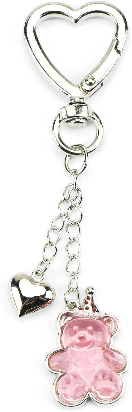 Bear Keychain,Y2K Keychain with Heart Charm,Transparent Bear Bag Charm for Keys Purse Handbag Women Birthday