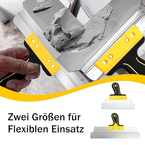 Trockenbau Spachtel Set, 2 Stück 250mm 400mm Kittmesser Flächenspachtel Spachtel Set, Edelstahl Flächenspachtel Glättspachtel, für Trockenbau, Verputzen, Tapeten Entfernen