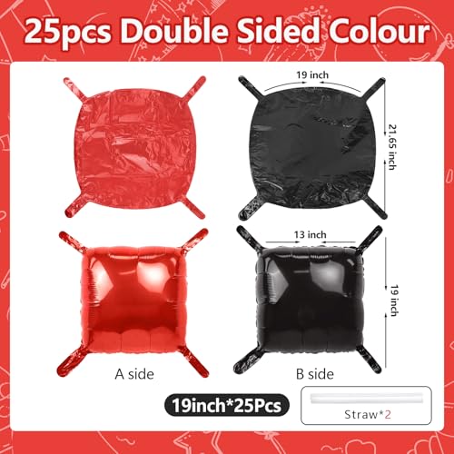 NISOCY 25PCS Red and Black Square Foil Balloons Wall Backdrop by NISOCY - Used condition - Image 2