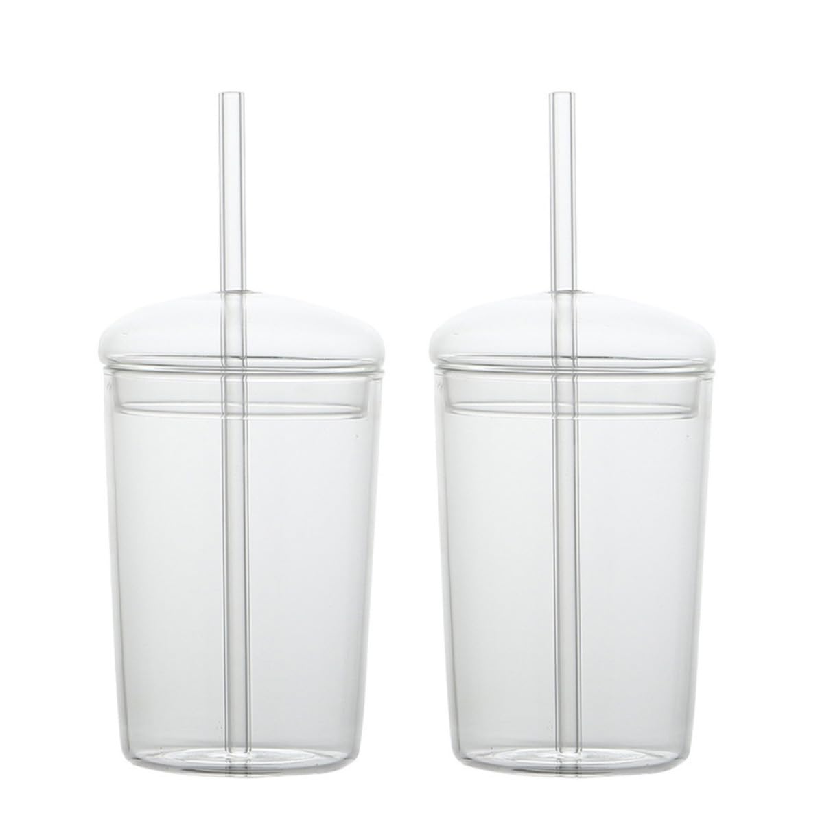 Vasos de Vidrio de 450ml con Tapa y Pajita Reutilizable Set de 2 Piezas para Jugos