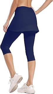 Leggings capri con falda UPF 50+ para yoga, golf, tenis y falda para correr, entrenar, actividad