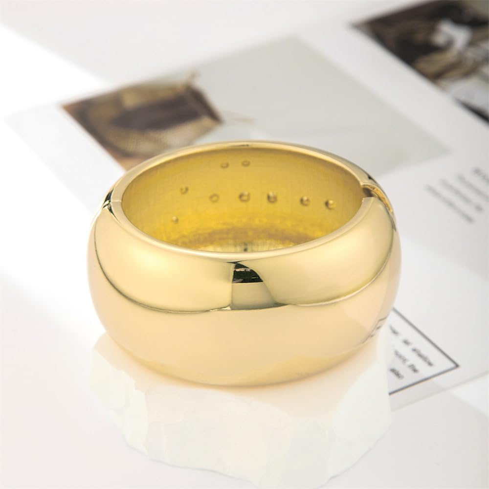 Fashion Wide Chunky Bangle Bracelets for Women Dainty Minimalist 14K Yellow Gold Plated Cuff Wrist Open Bangles Statement Unique Exaggerate Trendy Jewelry - Image 3