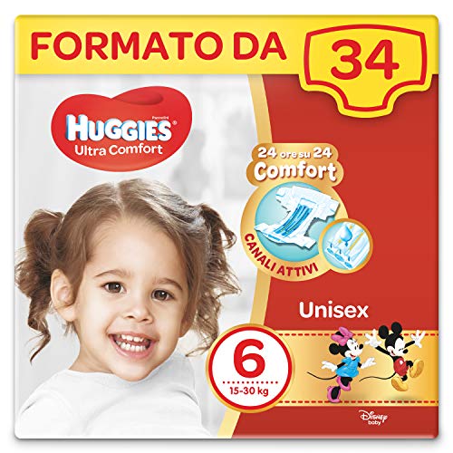Huggies Pannolini Ultra Comfort, Taglia 6 (16-30 Kg) - Confezione da 34