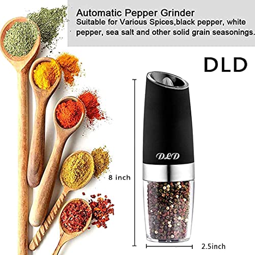 Electric Gravity Pepper Grinder Or Salt Grinder With Adjustable Thickness, Automatic Pepper Grinder Battery, With Blue Led Light, Dld One-Handoperation, Brushed Stainless Steel，Cleaning Brush #TOP5