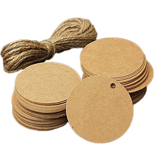 100 Pcs 5cm Étiquette en Carton Kraft Étiquette de Cadeau Rond et Cordon pour Mriage Fete
