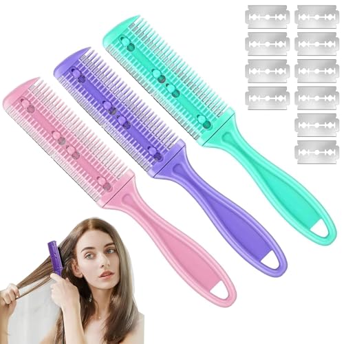 ANBOO 3 Pièces Peigne Rasoir & Ciseaux Coiffure, Lame Acier Inoxydable