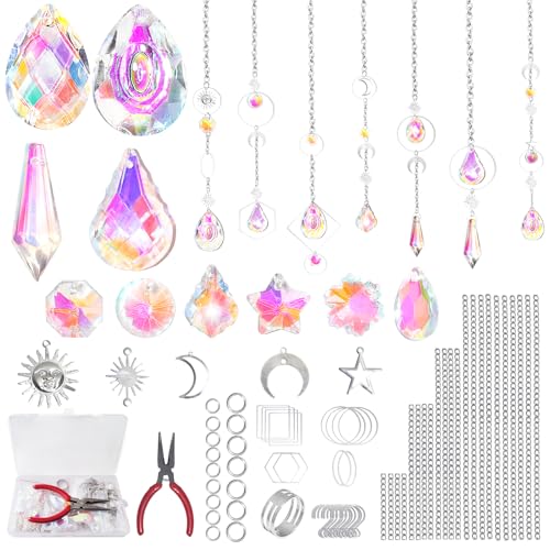 Mispudin 230 Piezas Atrapasoles Cristal Colgante, Kit para Hacer Atrapasoles, Suncatcher DIY para Ventana Casa JardíN Fiesta Boda Colgante Decorativo