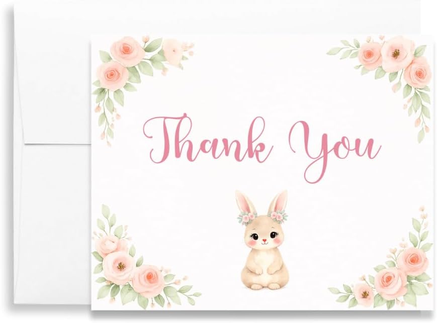 The Invite Lady Bunny Thank You Notes Baby Shower Bunnies Cards With Envelopes (24 Count)