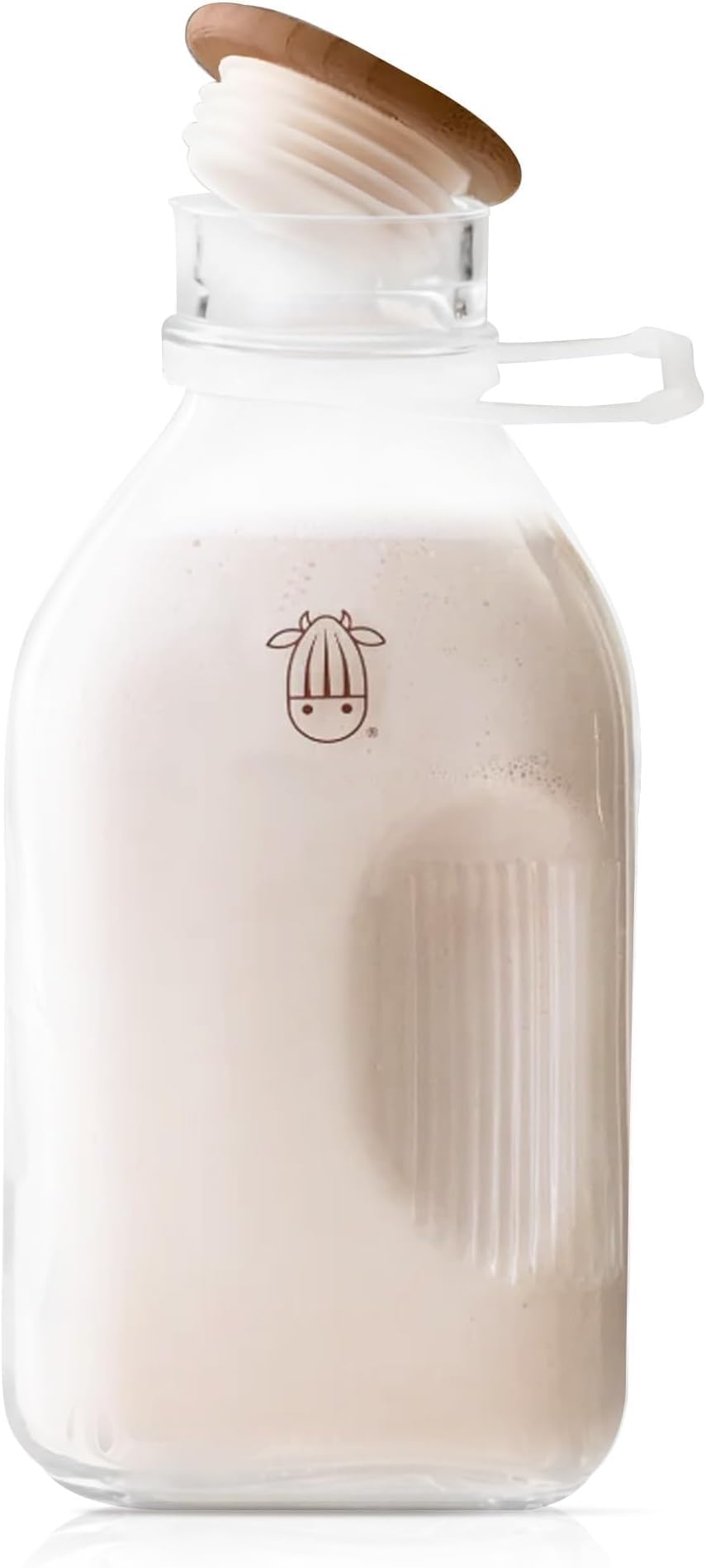Almond Cow - Glass Pitcher with Lid and Spout, Glass Bottle Milk Container for Refrigerator, Clear Milk Jug Glass Bottles, Food-Grade Glass Liquid Container, 60 fl oz Capacity, 5 x 4 x 10 Inches