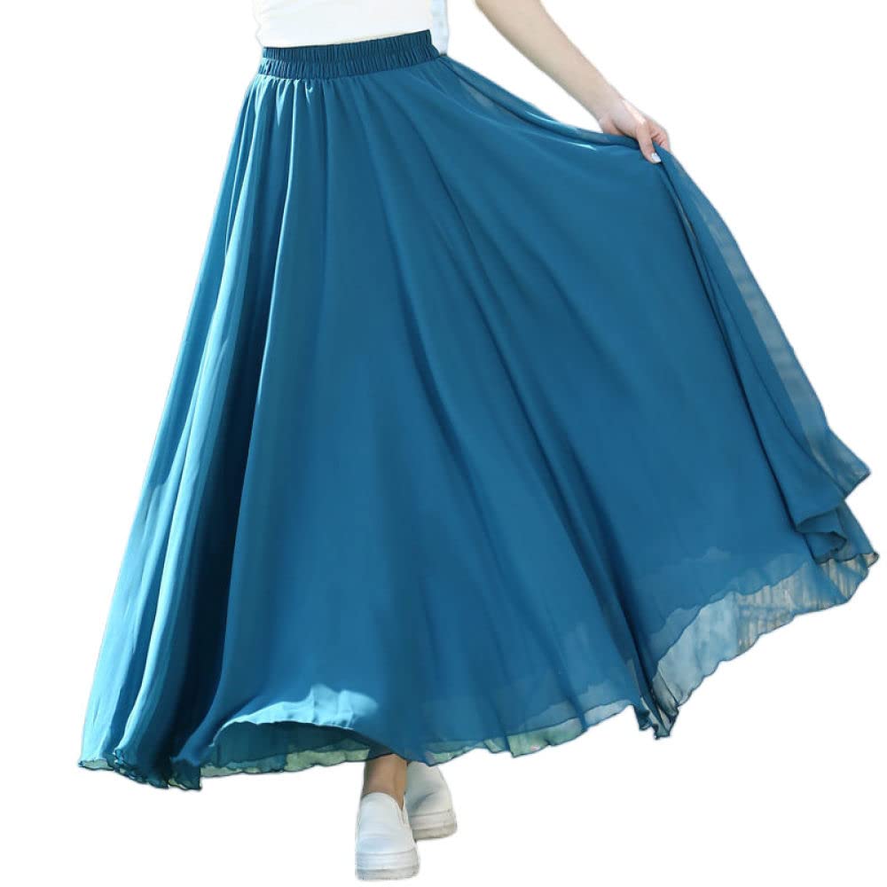 Gonne Da Donna,Gonna Longuette In Chiffon A Strati Da Donna Blu Pavone Gonna A Pieghe Con Volant Elastico Vita Alta A-Line Large Swing Increspato Beach Dance Party Gonne Lunghe Per Ragazze Ladies,L