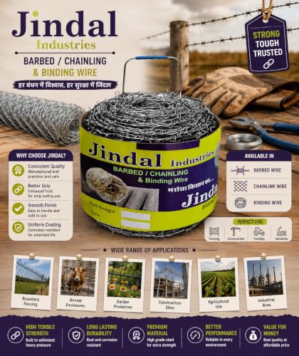 Image of Jindal Barbed Wire for Fencing Wire 2 MM Thickness 14 Gauge Alloy Steel Wire with Hook Approx. Length 180 Meters (600 FEET Length)