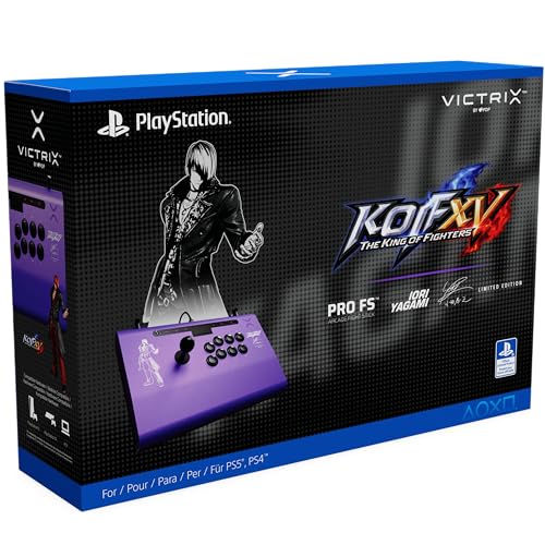 PDP Victrix Pro FS Playstation Fight Stick for PS4, PS5, PC, Durable Aluminum, Sanwa Denshi Buttons, Ergonomic Wrist Slope, Detachable Joystick, Tournament Grade for Fighting Games KOF Iori