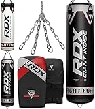 RDX Boxsack Gefüllt 3PC Set, 4ft 5ft Erwachsene Anti Schwerkraft Maya Hide Leder Punchingsäcke mit Boxhandschuhe Kette, Boxen Kampfsport Kickboxen Muay Thai MMA Training Punch Bag, Heim Gym Fitness