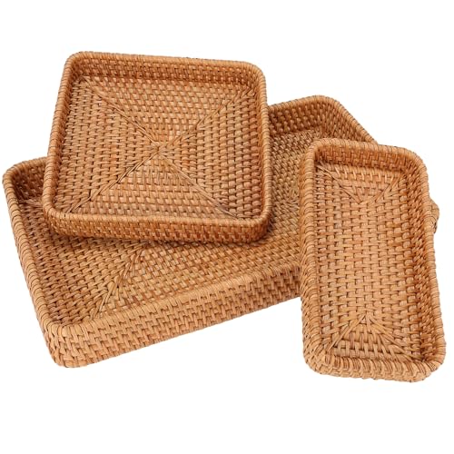 MHCLUE Rectangular Serving Tray for Home Decor,Decorative Serving Baskets for Organizing,Natural Rattan Storage Baskets for Coffee Table