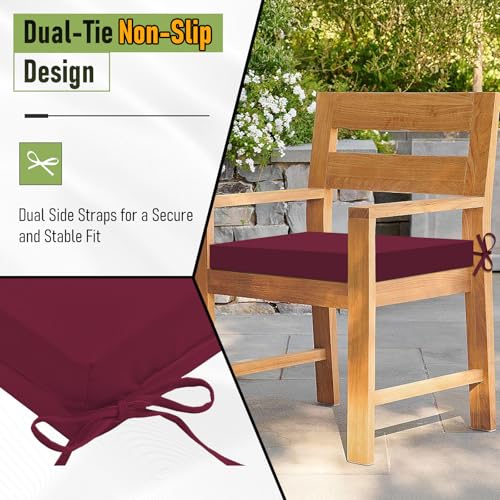 Image of Basic Beyond Outdoor Chair Cushions Set of 4, Square Corner Outdoor Cushions for Patio Furniture, Water Resistant Patio Chair Cushions with 2 Ties, 18.5x16x3, Burgundy