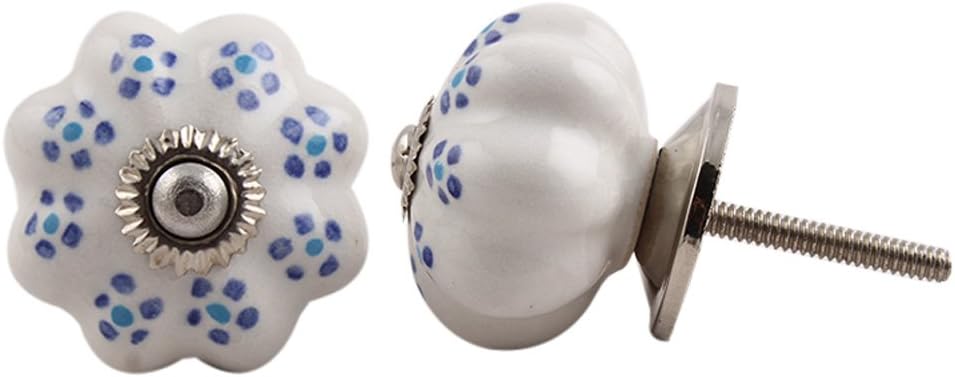 Indian Shelf 25 Pieces Tiny Flower Kids Cupboard Knobs Ceramic Cabinet Hardware Blue Furniture Cabinet Pulls