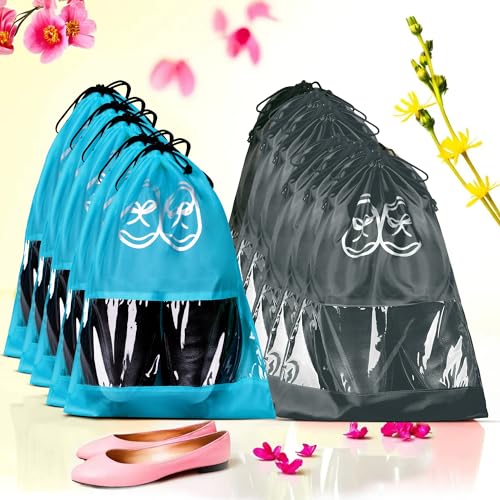 Image of Heart Home Pack of 10 Travel Shoe Organizer | Storage Bags | Travel Carrying Bag | Storage Organizers Set | Shoe Cover with Transparent Window | Shoe Dori Cover | Sky Blue & Gray