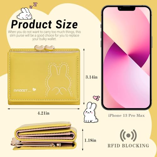YINHEXI Wallet Women, Cute Small Tri-fold with RFID Blocking Wallet for Women and Girls, Small Wallets Woman with Card Holders (Yellow)3