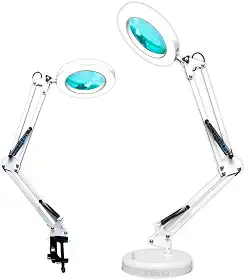 Luminaria de Led com Lupa Aumento Garra e Base Luminaria de Mesa Articulavel Ring Light Controle de Intensidade (Branco)