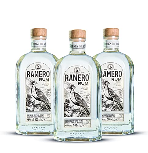 RAMERO weißer Rum Blanco 46% World Spirits GOLD Award 2022 prämiert (3x500ml) für (Mojito) Cocktails, süß, fruchtige Note von Honigmelone & Kokosnuss, Zuckerrohr aus Guyana gereift in Deutschland