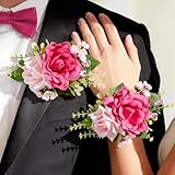 Faylifeway Ensemble corsage et boutonnière rose vif