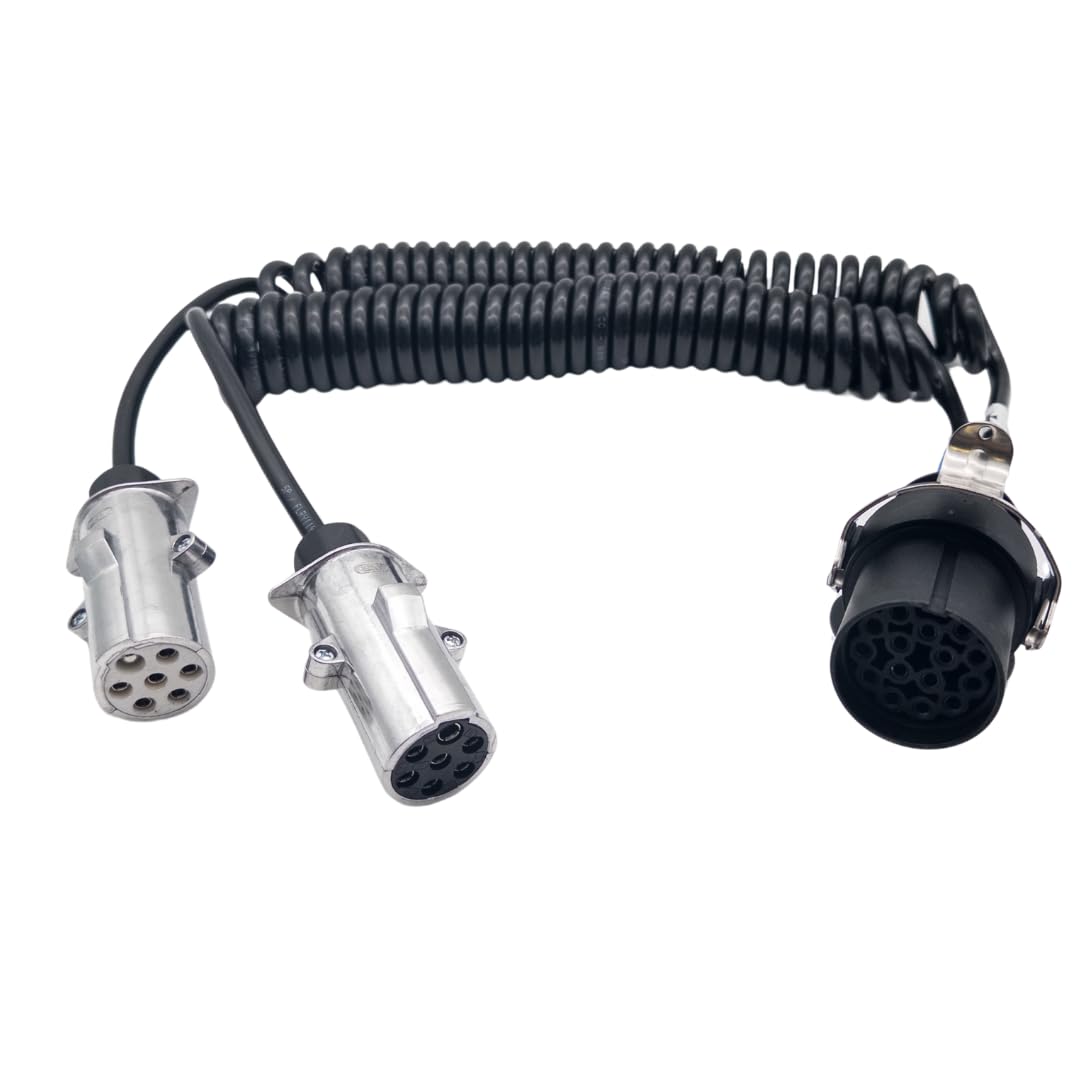 Adattatore a spirale elettrica a 15 poli | Cavo a spirale adattatore 15 poli su 2 x 7 poli | Cavo adattatore in alluminio per camion | 24 Volt – adatto per camion | veicoli trainanti | NFZ | rimorchio