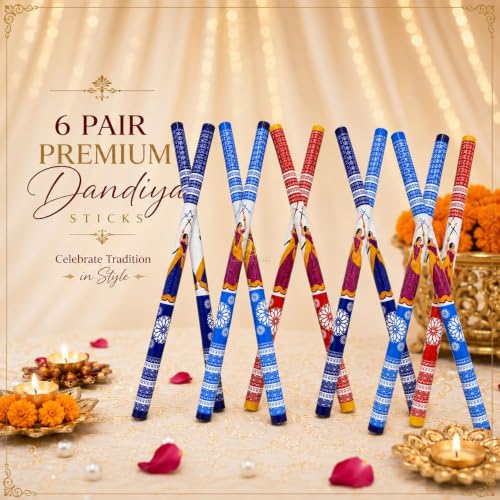 Image of Wooden Premium Dandiya Sticks For Dance Garba Night Navratri Celebration Party Accessories / Traditional Indian Festive PVC Coated 1 Pair / 2 Pair / 3 Pair / 6 Pair / 8 Pair / 12 Pair Dandiya Raas Sticks For Women Men Kids Adults