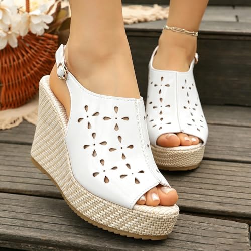 Sandales compensées blanches en style romain chic et confort