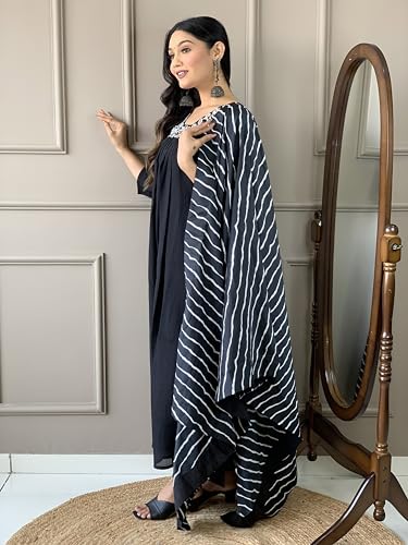 Image of Naixa Women's Silk Chifon Embroidered Flared Kurta with Pant and Dupatta Set