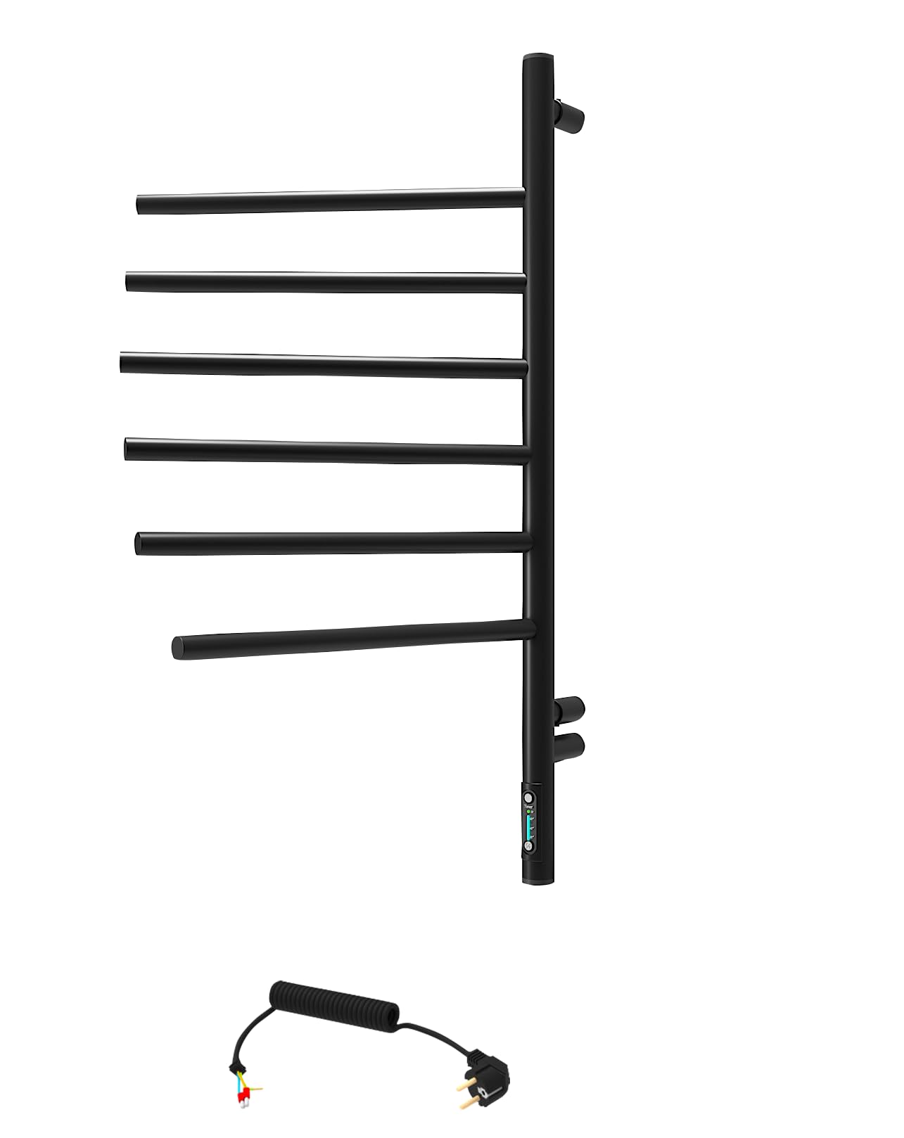Czarny grzejnik do ręczników 79x40 cm – Elektryczny 78W – 6 obrotowych ramion – Termostat + Timer – IP44 – Stylowy i oszczędny