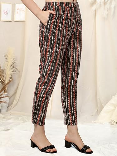 Image of MIRCHI FASHION Women's Straight Fit Cotton Ethnic Block Motif Printed Kurta Set with Dupatta and Trouser