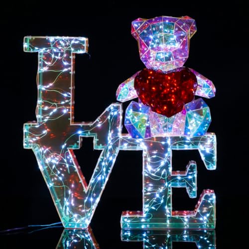 Ourson Lumineux LOVE Hologram 44 cm - Ourson Love LED Décoratif et Veilleuse LED, Idée Cadeau Originale - BSDC346-44CM