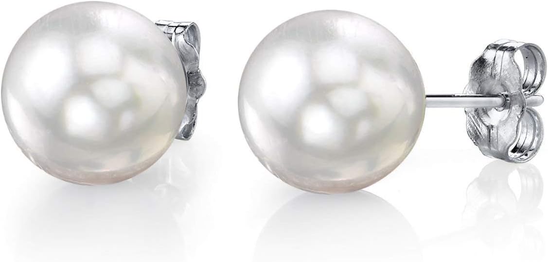 THE PEARL SOURCE 14K Gold Round White South Sea Cultured Pearl Stud Earrings for Women