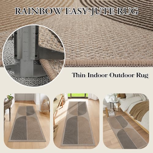 Image of Lahome Enfys Modern Rainbow Easy Jute Rug, 2x6 Kitchen Runner Washable Rug Runners for Hallways Farmhouse Carpet, Non Slip Indoor Outdoor Runner Contemporary Door Mat for Laundry Porch