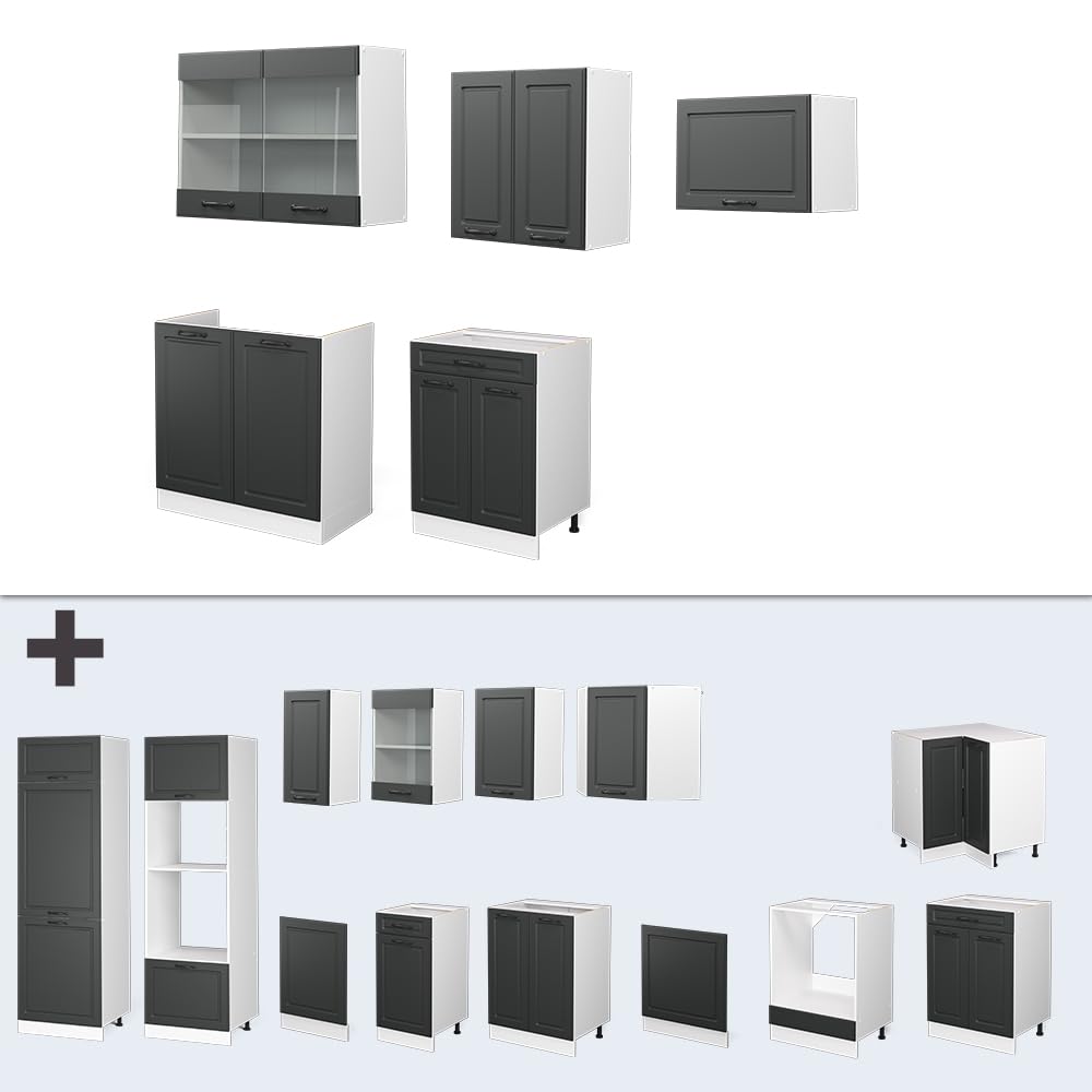 Vicco Cucina componibile R-Line, Antracite rustico/bianco, 200 cm, PL Antracite, adatto per l'espansione individuale con moduli aggiuntivi