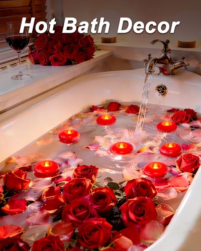 Image of Homemory 12 Pack 3 inch Flameless Led Floating Candles, 200 Hour Red Battery Operate Waterproof Tealights for Cylinder Vases, Centerpieces at Wedding Decor, Party, Pool