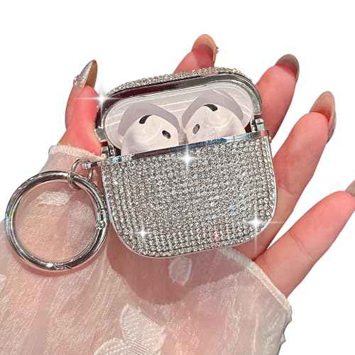 PHOEACC for AirPod 4 Case Glitter for Women Girls Cute Luxury Connected Shockproof Protective Cover with Keychain Compatible with AirPods 4th Gen Case - Bling Silver