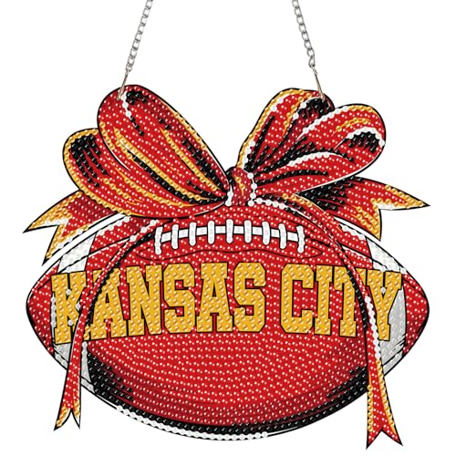 Rertcioph Football Diamond Art Hanging Kit for Adults, DIY Acrylic 5D Diamond Painting Hanging Ornament for Kansas City Home Wall Decor and Gift