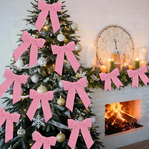 Image of Tsorode 10 Yards Pink Velvet Ribbon for Christmas Tree,2 Inch