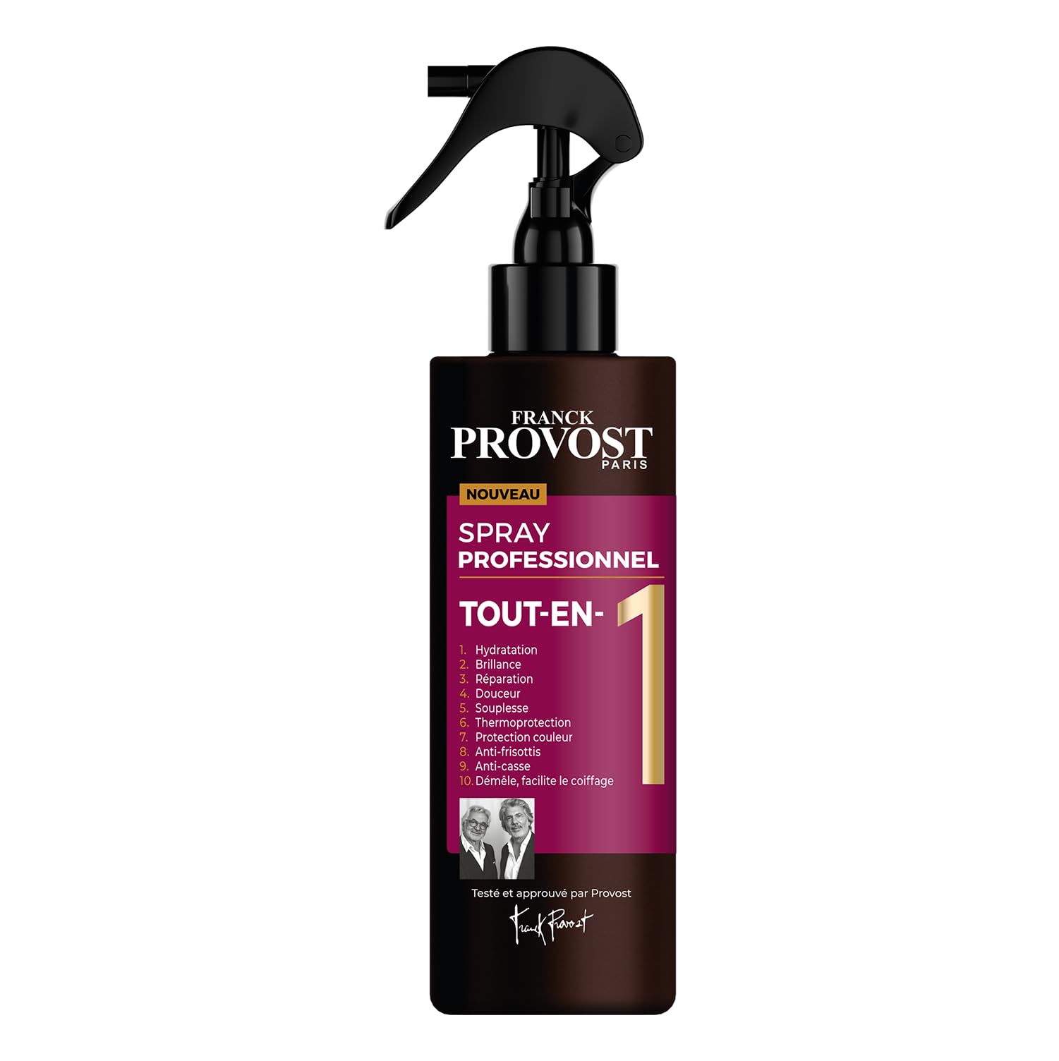 FRANCK PROVOST - Spray Professionnel Tout-en-1 - Thermoprotection & Soin Sans Rinçage - Hydratation, Brillance, Douceur, Démêlant - Tous Types De Cheveux - 190ml