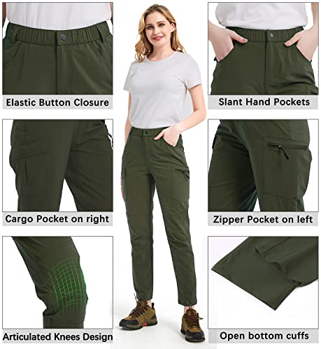 Women's Outdoor Hiking Pants Cargo Pockets Athletic Pants Quick Dry Upf 50+ Water-Resistant Pants For Women Camping Workout Army Green L #TOP3