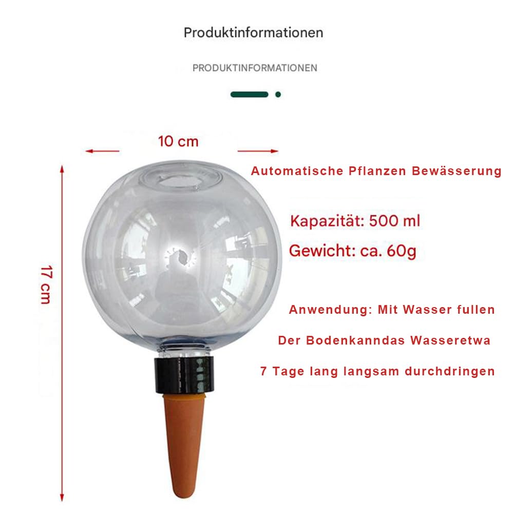 Bewässerungskugeln, 500ml Automatische Pflanzen Bewässerung, Tonspitzen Bewässerung, Wasserspender Pflanzen zur Bewässerung von Zimmer Balkon und Gartenpflanzen (10 Stück)