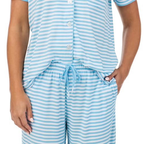 Image of Cuddl Duds 2 Piece Short Sleeve Capri Matching Pajamas for Women PJs Set