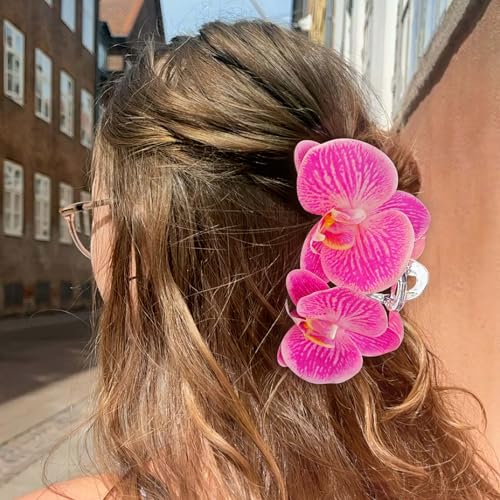 LILIE&WHITE Pince Cheveux Orchidée Fuchsia Tropicale – Grand Clip Fleur Hypoallergénique Anti-Décoloration Accessoire Chignon Cadeau Mariage Festival Plage