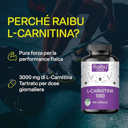 L Carnitina 1000 Integratore - Alto Dosaggio Di 180 Capsule Con Vitamina C - 1000 Mg Per Dose Giornaliera - Tartrato Di L-Carnitina Puro - Vegano, Naturale E Testato In Laboratorio - 2