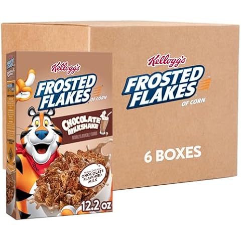 Kellogg's Frosted Flakes Breakfast Cereal, Kids Cereal, Family Breakfast, Chocolate Milkshake (6 Boxes) Cover