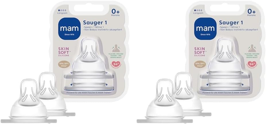 MAM Tetina biberón, pack de 2 (Paquete de 2), Silicona, Flujo estándar, Infant, Tradicional
