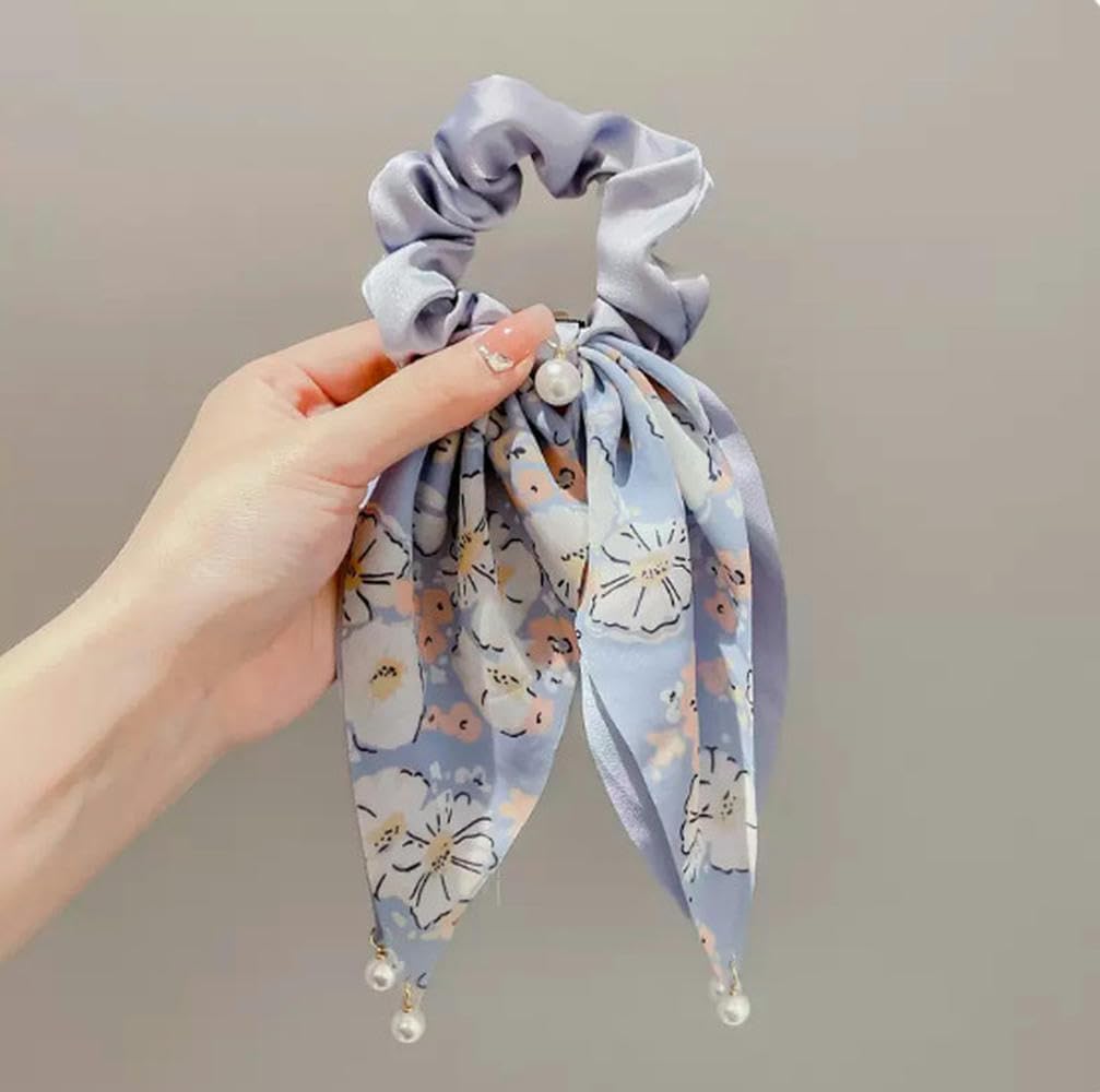 Coleteros para el pelo, lazos de satén para el pelo, lazos de seda, anillos para el pelo para trenzas, 4 diademas para mujer, lazos de perlas, accesorios para el cabello, color negro