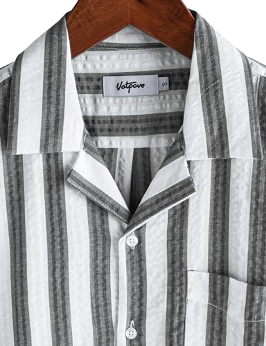 Image of VATPAVE Mens Striped Summer Shirt Casual Button Down Short Sleeve Beach Shirts Cotton Shirts for Men
